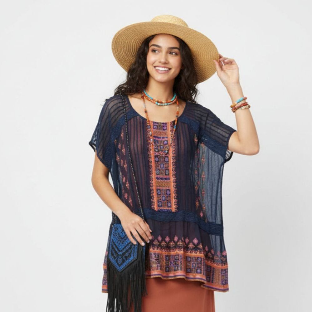Women's Sheer Embroidered Tunic Top By A Beautiful Soul NEW 18 20 Plus